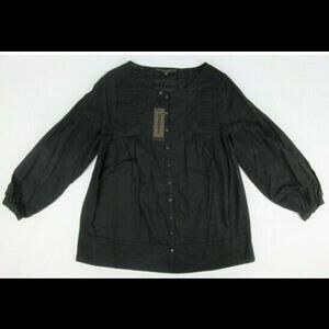 MAXSPORT Women's Blouse Black 3/4 XS Sleeves Button Up 100% Cotton NWT $140